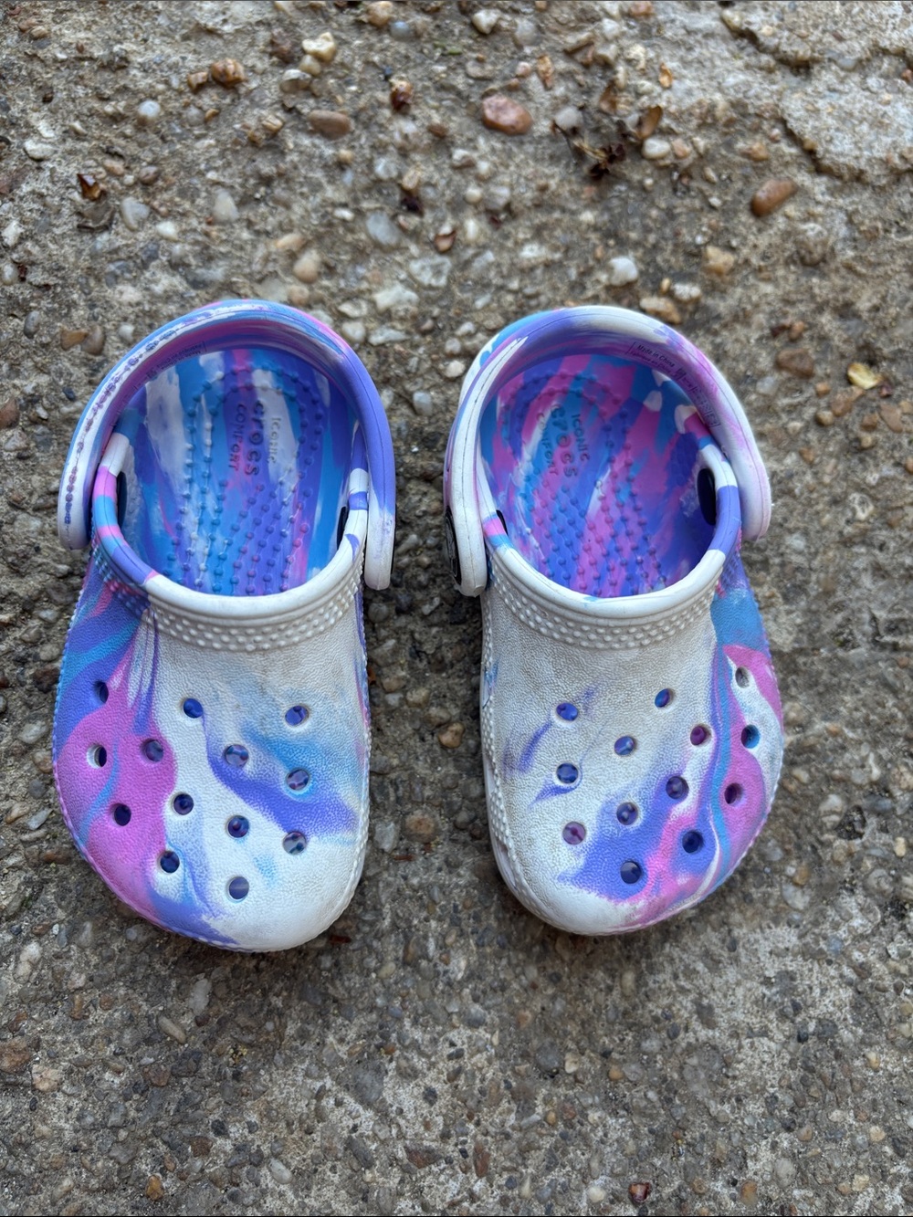 CROCS Kids Tie-Dye White, Pink & Blue Slip-On Clogs